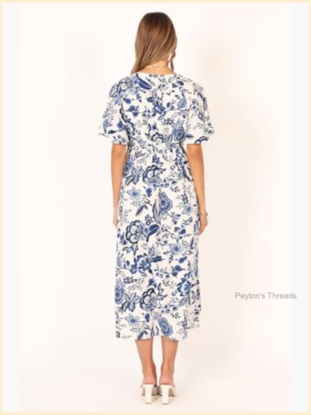 Women's Floral Midi Wrap Dress with Attached Tie Waist - Picture 7 of 7